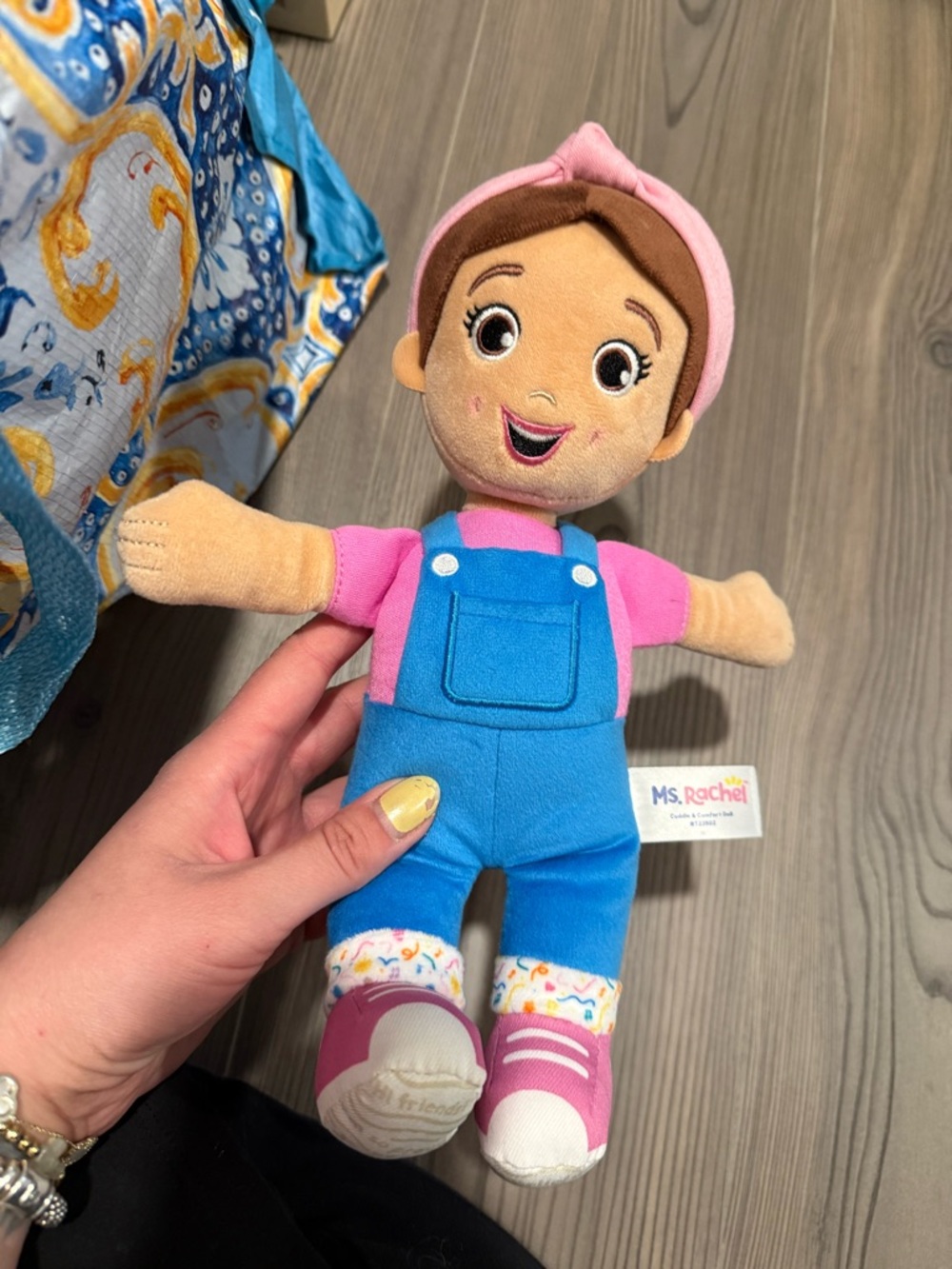 Rachel Plush Doll in Pink Headband and Blue Overalls